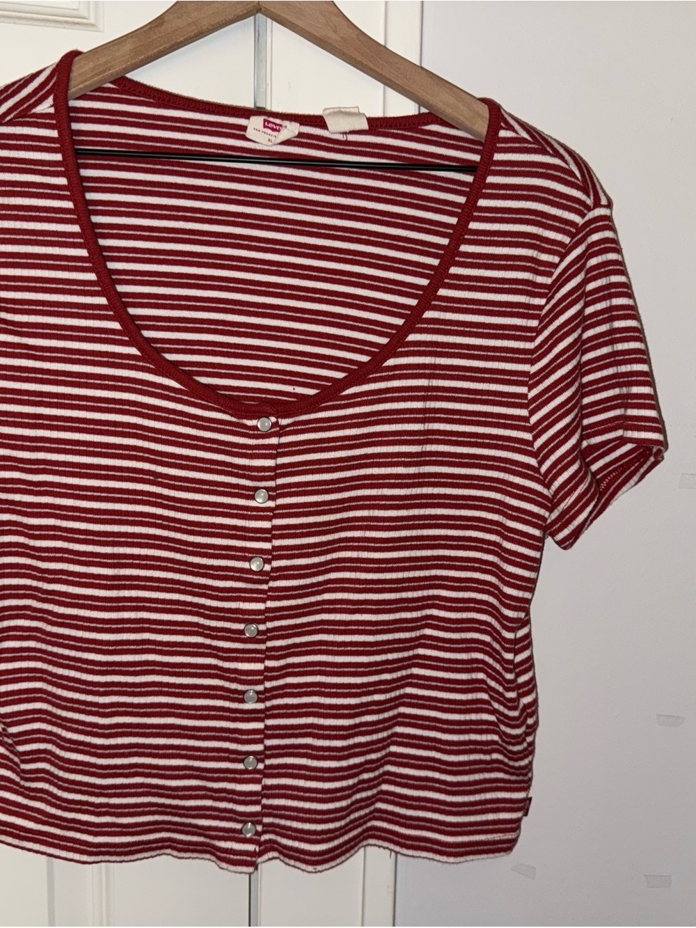 Levi's Red & White Striped Button-Front Crop Top